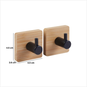 2 patères adhésives "Stiky" en métal et bamboo