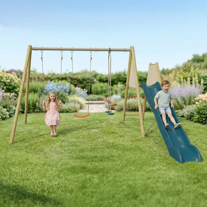 Balançoire avec toboggan et face à face - Techwood Harmonie ROMY - Aléo by Trigano