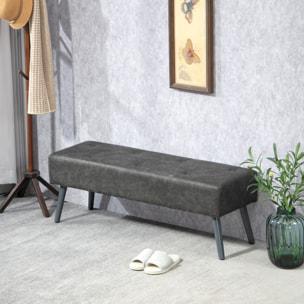 Banc banquette capitonnée style classique chic bois hévéa revêtement synthétique gris effet vieilli