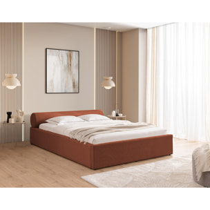 Billy - lit coffre - 180x200 cm - en tissu texturé - sommier inclus - Terracotta