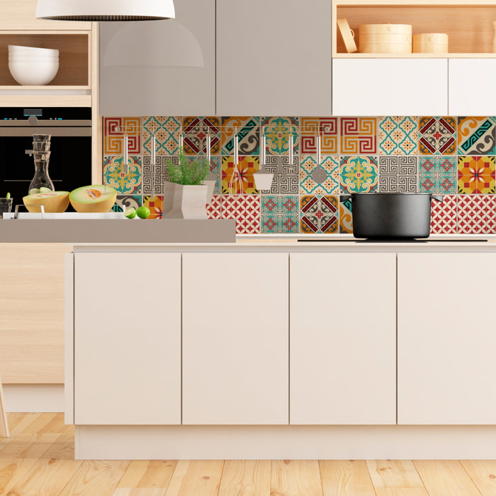 Stickers muraux - Sticker Mural Carrelage adhésif Cuisine Salle de Bain - 9 STICKERS CARREAUX DE CIMENT AZULEJOS VIOLETTA
