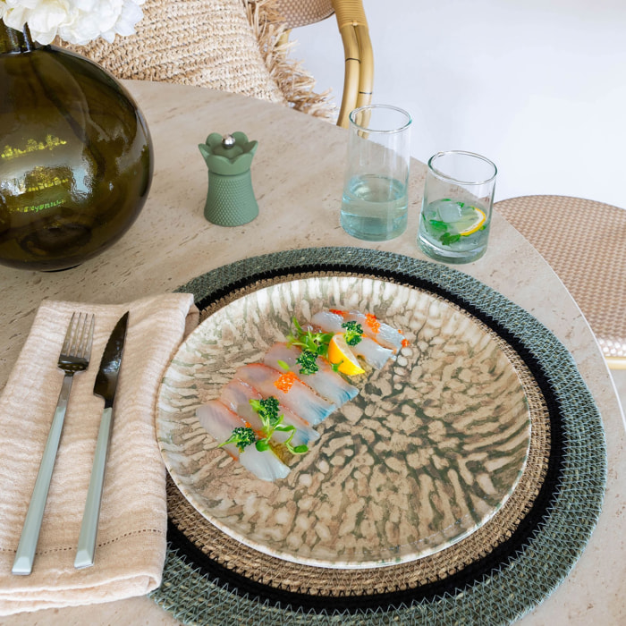 Lot de 6 assiettes plates vertes en grès 26cm JADE