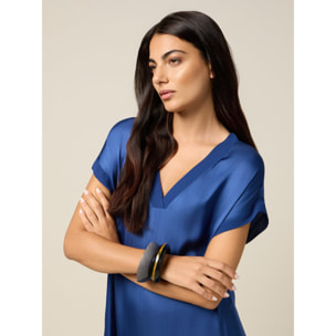 Oltre - Vestito lungo in raso con maniche a kimono - Bluette