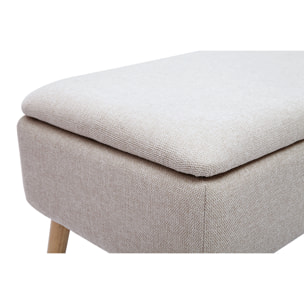 Banc coffre en tissu effet velours texturé beige et bois clair massif L120 cm LARS