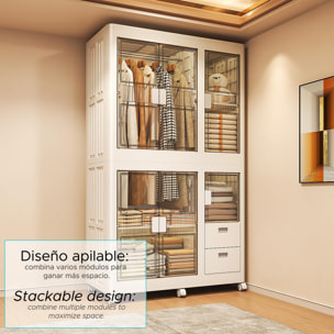 Armario plegable con Ruedas 2 Compartimentos y 2 Cajones en color Blanco 100x46,5x96,5cm