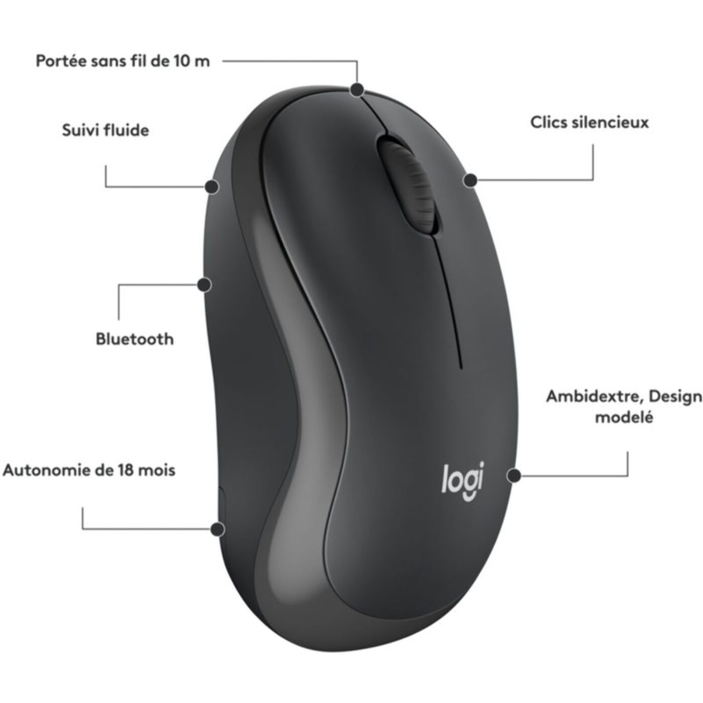 Souris sans fil LOGITECH M240 Silent Graphite Bluetooth