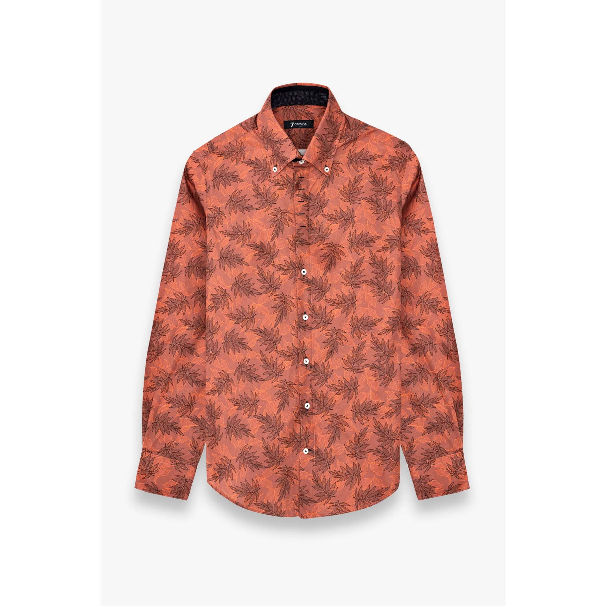 Camicia Uomo 2 Bottoni Button Down Slim Popeline Fantasia Mattone Nero