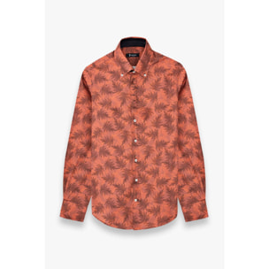 Camicia Uomo 2 Bottoni Button Down Slim Popeline Fantasia Mattone Nero