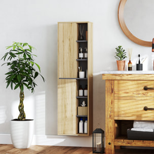 Columna de Baño de Pared Armario de Baño con Compartimentos Abiertos y 2 Puertas Mueble de Baño Moderno 40x24x141,5 cm Natural