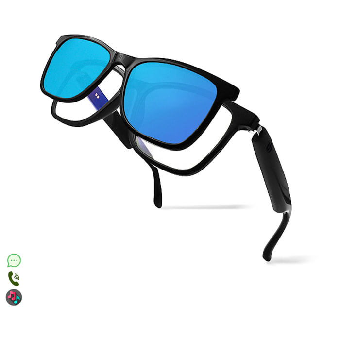 Gafas inteligentes GS05, llamada bluetooth, asistente de voz, control remoto de la cámara, lentes de sol magnéticas.