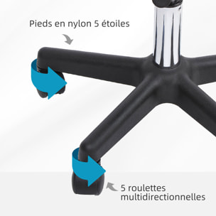 Tabouret massage à roulettes réglable en hauteur pivotant avec dossier ergonomique blanc