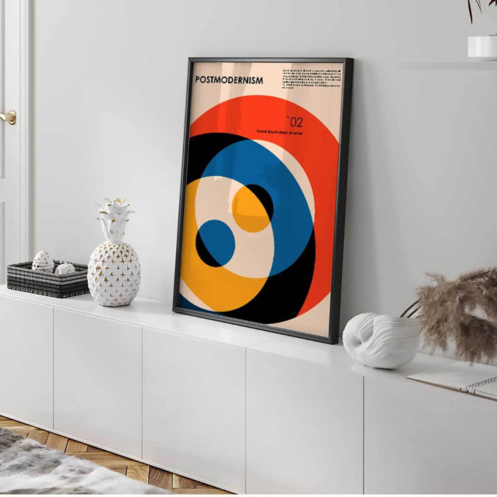 Affiche postmodernisme géométrique colorée style contemporain Affiche + cadre en métal - Noir