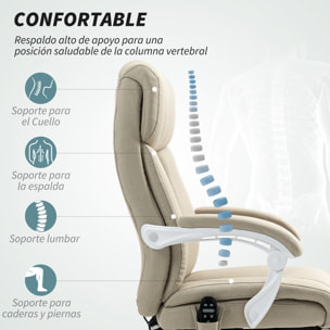 Silla de Oficina con Masaje de 6 Puntos Reclinable Silla de Escritorio Giratoria con Función de Calefacción Altura Ajustable Reposapiés Respaldo Alto y Mando a Distancia para Estudio Beige