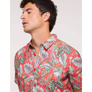 Camisa Tropical Manga Corta Coral - Lulicoast