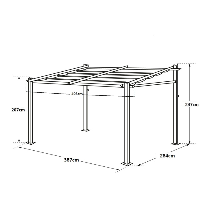 Pergola murale 3 × 4m FRÉJUS grise - structure aluminium