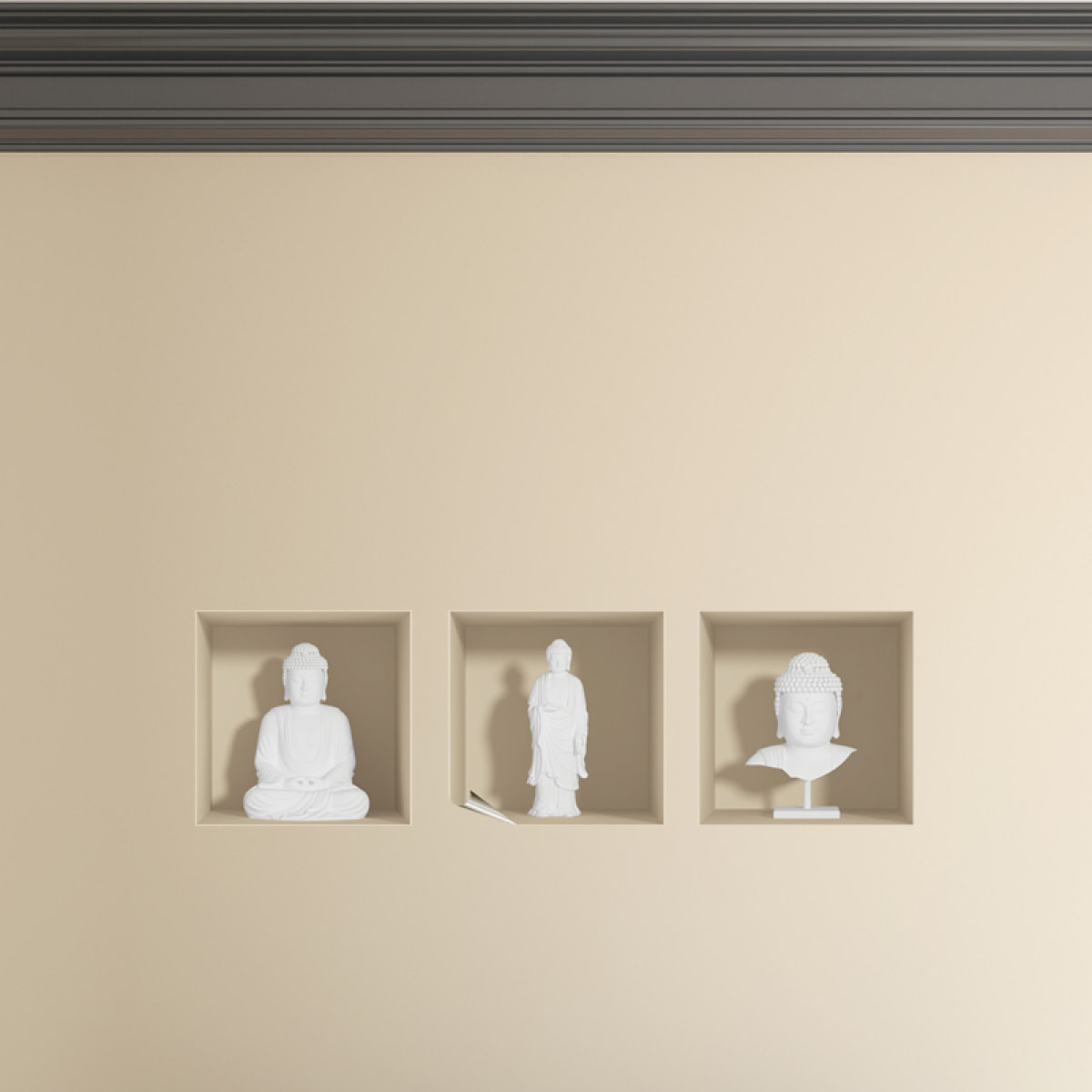 Stickers muraux 3D | Sticker Mural Autocollant effet 3D Bouddha blanc - Stickers adhésifs 3D Chambre Salon Trompe l'oeil