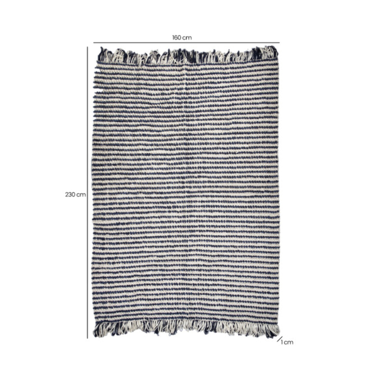 Tapis 160 x 230 cm en tissu bleu marine avec franges bicolores - MARINE