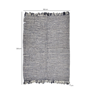 Tapis 160 x 230 cm en tissu bleu marine avec franges bicolores - MARINE