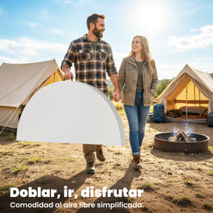 Mesa Plegable Camping, 120x120x74 cm, Mesa Plegable Portátil Ligera con Encimera de HDPE, Almohadillas Antideslizantes, Marco Metálico, para Acampar, Senderismo, Playa, Blanco