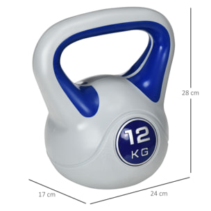 Pesa Rusa 12 kg Kettlebell Revestimiento de PU y Relleno de Arena Mango Ancho para Entrenamiento Culturismo en Casa Gimnasio 24x17x28 cm Azul Oscuro y Gris