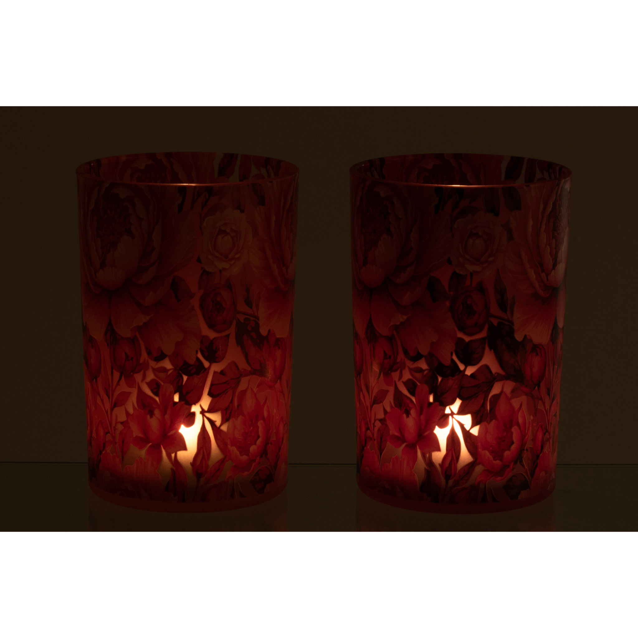 J-line Photophore Fleurs - verre - orange/rose - large - 2 pièces