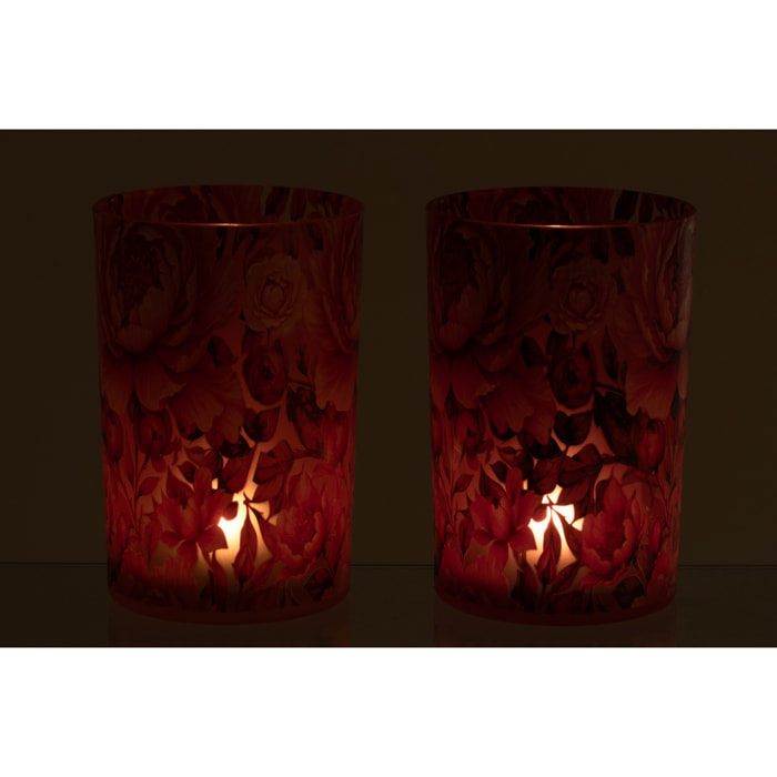 J-line Photophore Fleurs - verre - orange/rose - large - 2 pièces