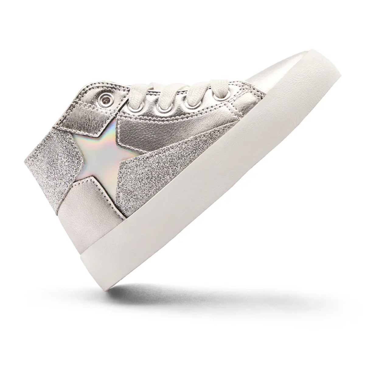 Sneakers alte da bambina con stampa a stella argentata