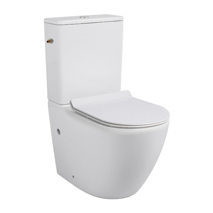 WC à poser sans bride en céramique avec abattant SoftClose + réservoir de chasse, alimentation latérale, blanc (CEPX030RREXVP)