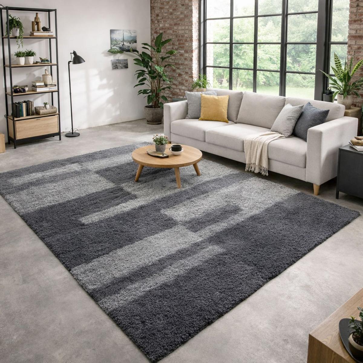 Tapis poils longs shaggy tissé motif géométrique NICO