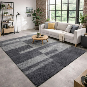 Tapis poils longs shaggy tissé motif géométrique NICO