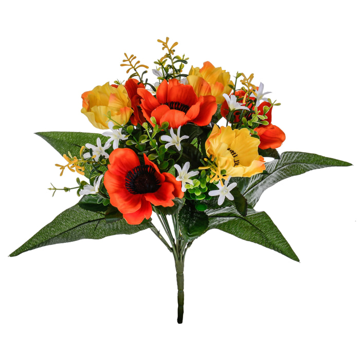 Bouquet Di Anemoni. Altezza 34 Cm - Pezzi 4 - 24X34X24cm - Colore: Arancio - Bianchi Dino - Fiori Artificiali