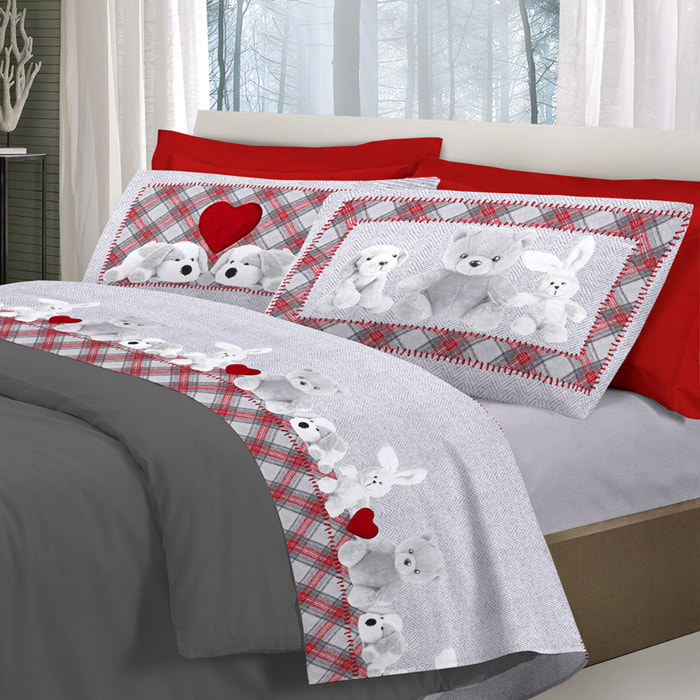 Completo letto peluche grigio 100% cotone