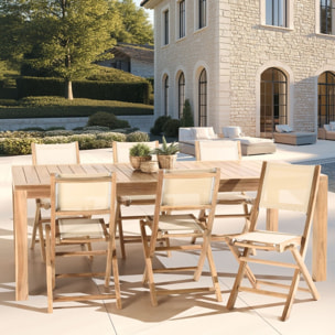FUN - Ensemble de jardin en bois teck et textilène 8/10 personnes