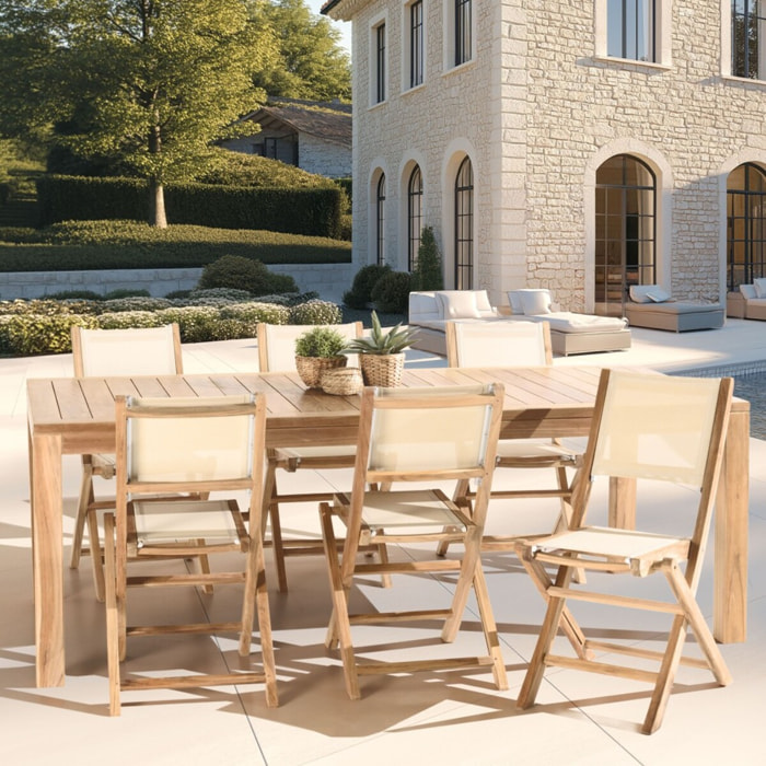 FUN - Ensemble de jardin en bois teck et textilène 8/10 personnes