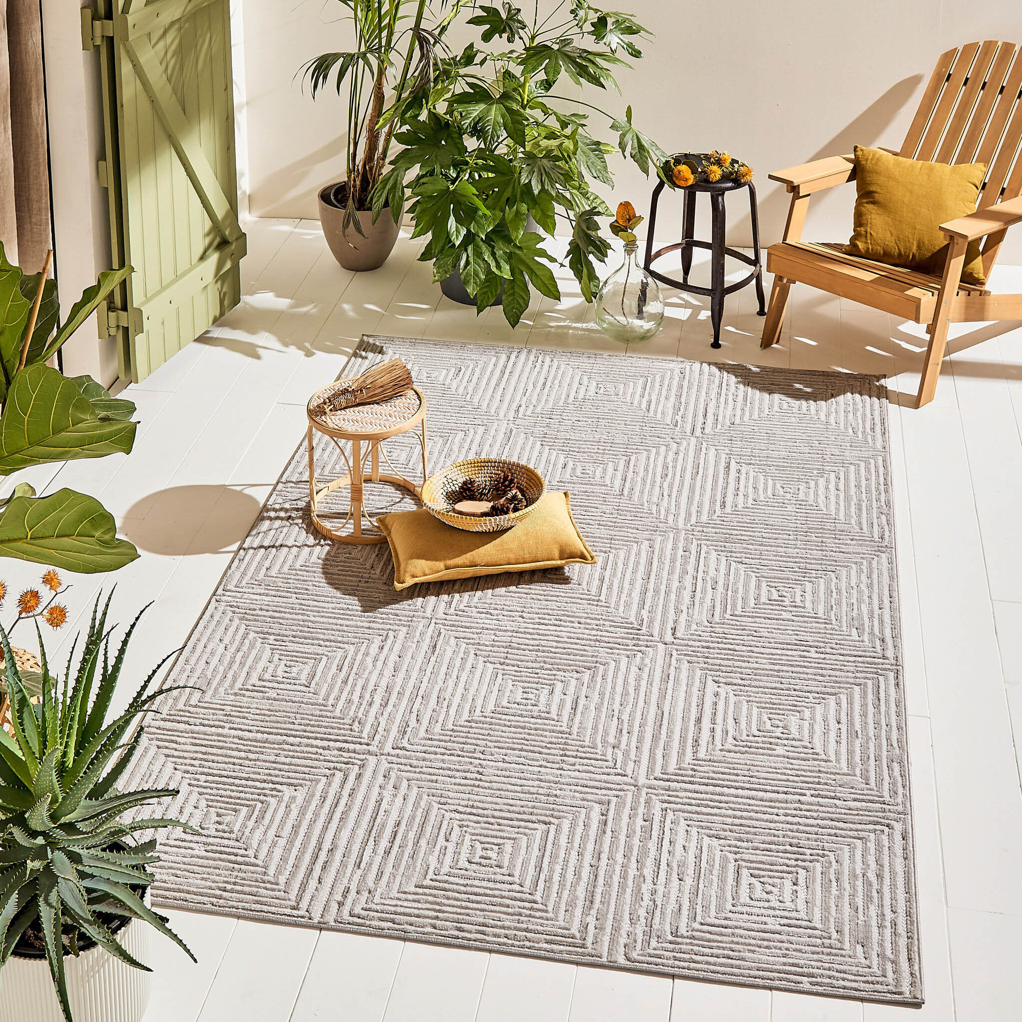 Tapis Loopin 323 gris - Motif en relief - Indoor & Outdoor