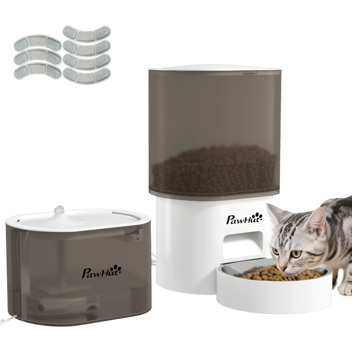 Comedero Gato Automático Dispensador Comida Gatos Perros de 3L con Control de App 1-10 Comidas al Día Filtros y Luz LED Juego de Comedero y Bebedero Automático Silencioso con Cable USB o Pilas