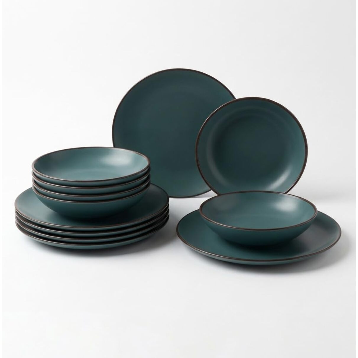 Set 12 Piatti in Ceramica, lavabile in lavastoviglie e adatto a microonde, Intrecci