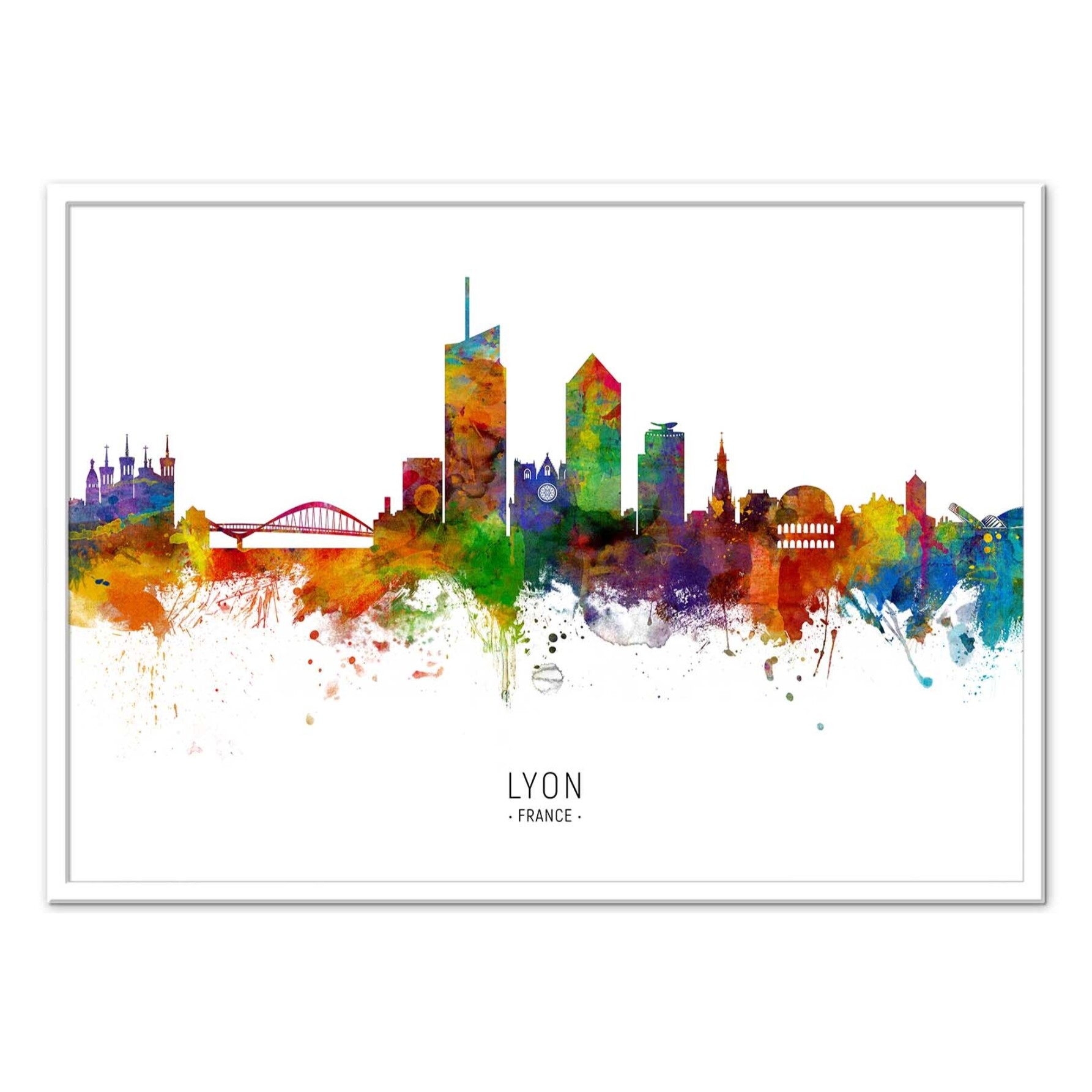 Affiche - Lyon France Skyline (Colored Version) - Michael Tompsett