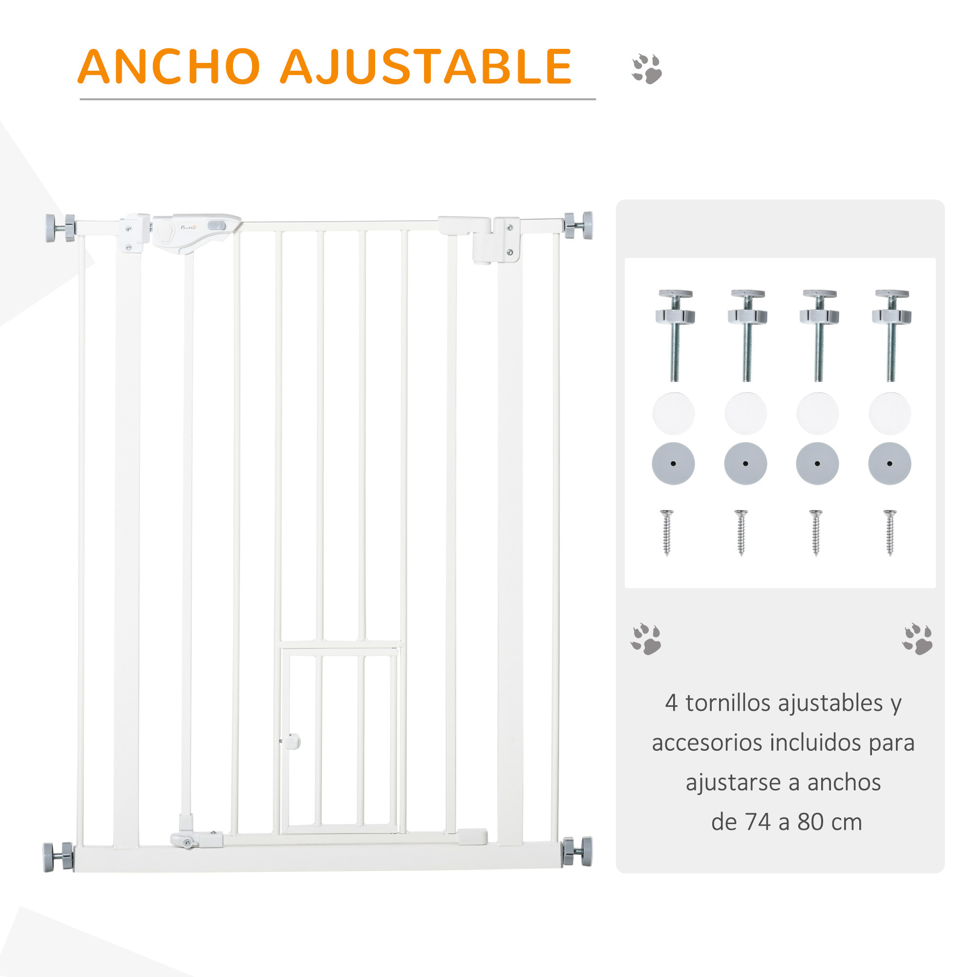 Barrera de Seguridad Perros Escaleras Puertas 74-80 cm con Puerta Altura 91,4 cm