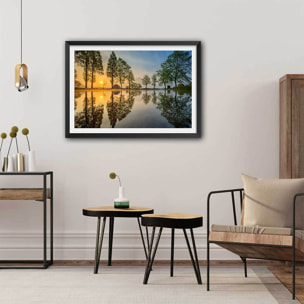 Affiche Reflet du Mont fuji Affiche sous cadre noir