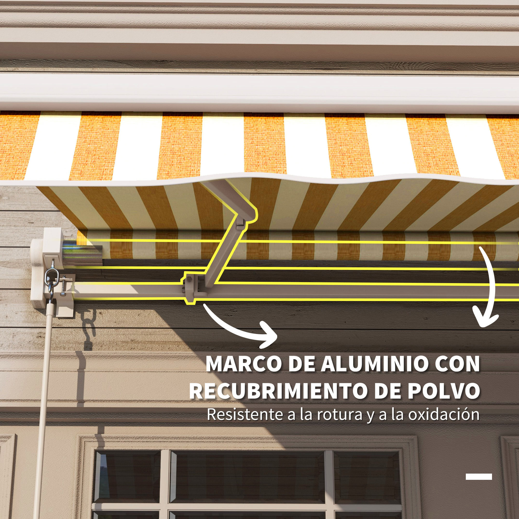 Toldo Manual Retráctil 350x250 cm, Toldo Exterior Terraza con Ángulo Ajustable, Brazo Articulado, Montaje a Pared, Estructura de Aluminio, Anti-UV e Impermeable, para Jardín, Naranja
