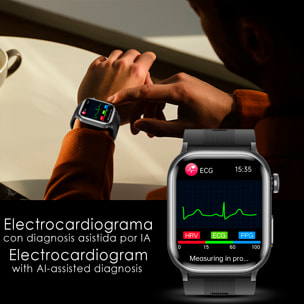 Smartwatch TK66. Llamadas Bluetooth con funciones avanzadas de salud: temperatura corporal, ECG, micro examen físico y presión arterial mediante bomba de inflado y bolsa de aire.