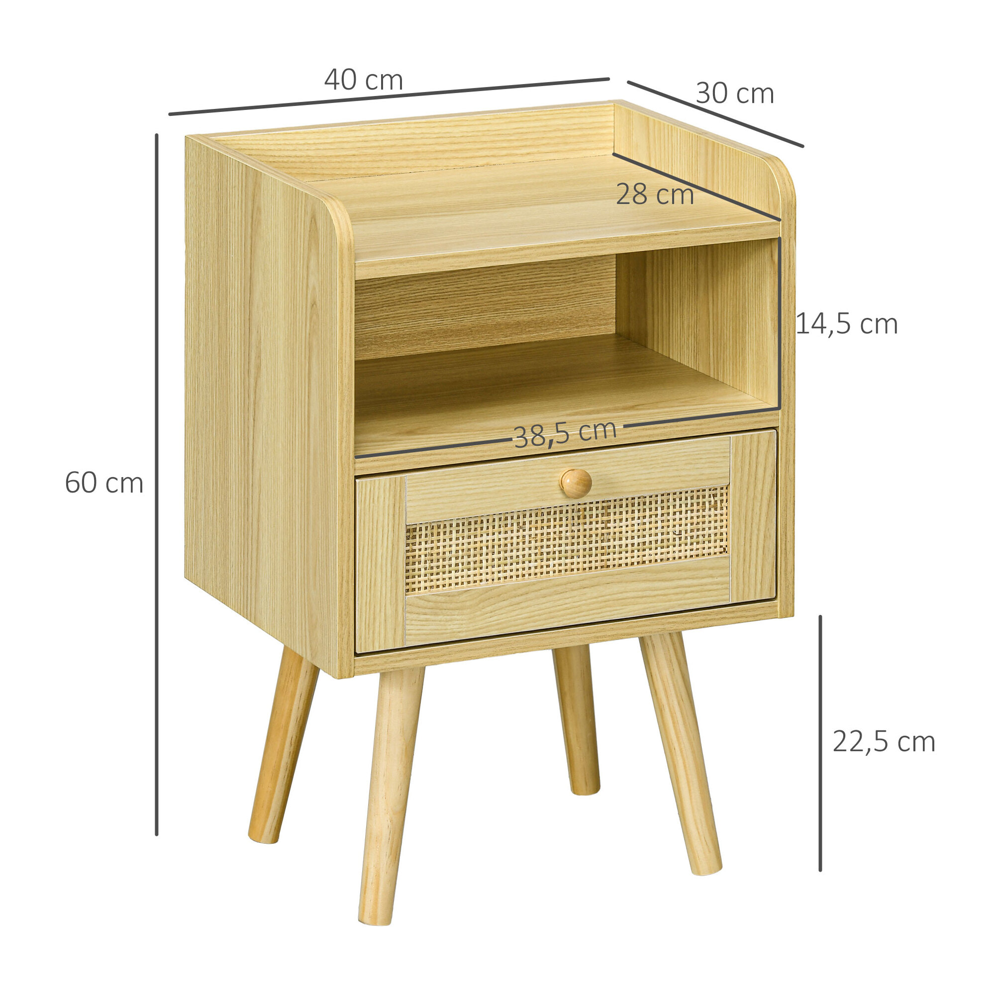 Lot de 2 chevets tables de nuit style bohème cannage - tiroir, niche - bois de pin effet bois clair
