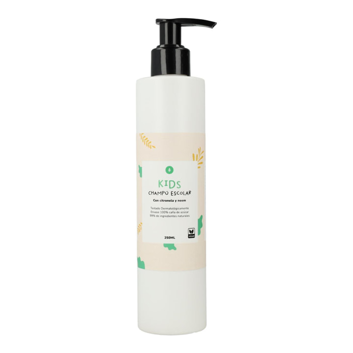 PLANETA HUERTO | Champú Escolar Natural con Citronela y Neem 250 ml - Protección Suave para Niños y Uso Diario
