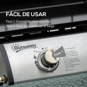 Plancha de Gas Sobremesa con 2 Quemadores de Acero Inoxidable 6kW Barbacoa Portátil con Plancha para Picnic Camping 48,5x48x21cm Negro Plata