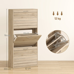 Zapatero Estrecho con 3 Puertas Abatibles, Zapatero Entrada Recibidor, Estantes Ajustables, para 12 Pares de Zapatos, para Pasillo, Espacios Reducidos, Roble