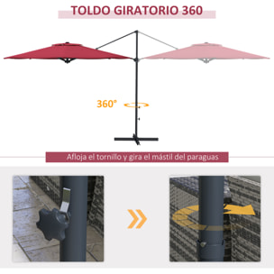 Sombrilla de Jardín Ø294x242 cm Parasol de Terraza con Altura Ajustable Poste Giratorio 360° Ángulo de Techo Ajustable y Ventilación Superior para Patio Piscina Rojo Vino