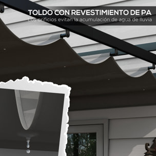Pérgola 3x4 m Gazebo Cenador de Jardín con Techo Retráctil de Poliéster y 12 Orificios de Drenaje Pérgola para Patio Terraza Exterior Gris Oscuro