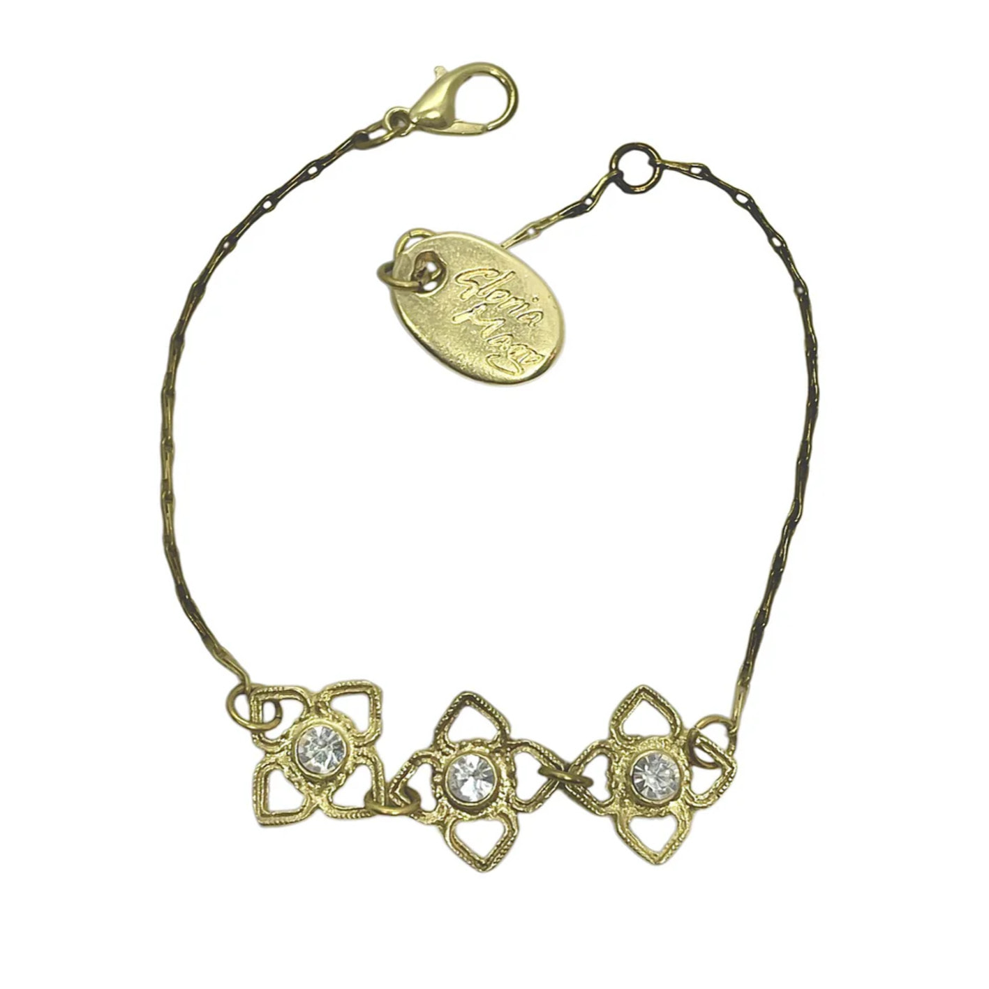 Pulsera Mismy dorado Tres flores y cristal SW color cristal