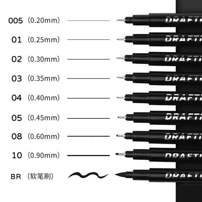 Pennarelli Fineliner con Punte Assortite, 9 Penne Micro Liner Nere (0,2mm-0,9mm), Penne per Disegno Tecnico, Penne per Illustrazione